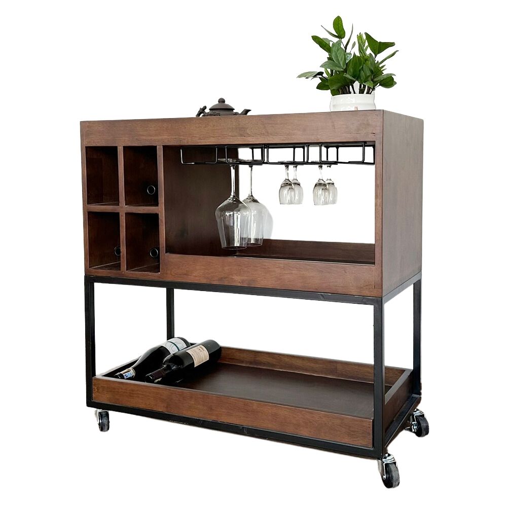 Kệ Rượu đi động gỗ tự nhiên kết hợp khung sắt Kệ Rượu đi động gỗ tự nhiên kết hợp khung sắt - hình 1