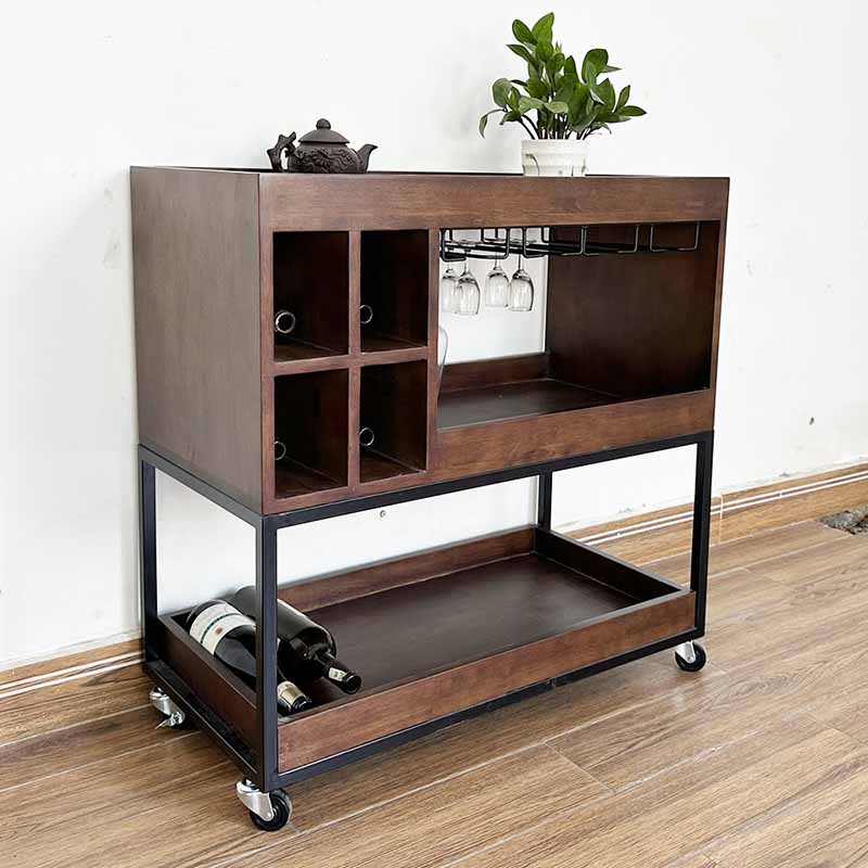 Kệ Rượu đi động gỗ tự nhiên kết hợp khung sắt Kệ Rượu đi động gỗ tự nhiên kết hợp khung sắt - hình 2