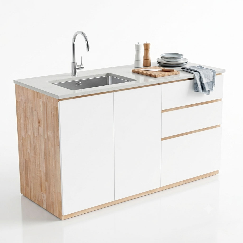 Module tủ bếp dưới để bếp 160x59x82cm gỗ cao su Module tủ bếp dưới để bếp 160x59x82cm gỗ cao su - hình 3