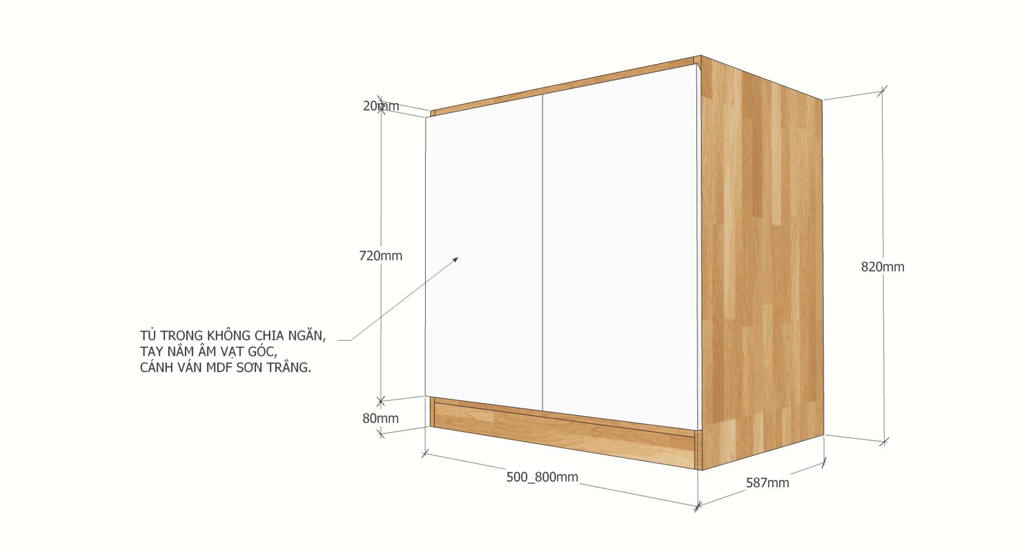 MTBD004- Module tủ bếp dưới hệ 2 cửa mở (80x60x82cm) MTBD004- Module tủ bếp dưới hệ 2 cửa mở (80x60x82cm) - hình 4