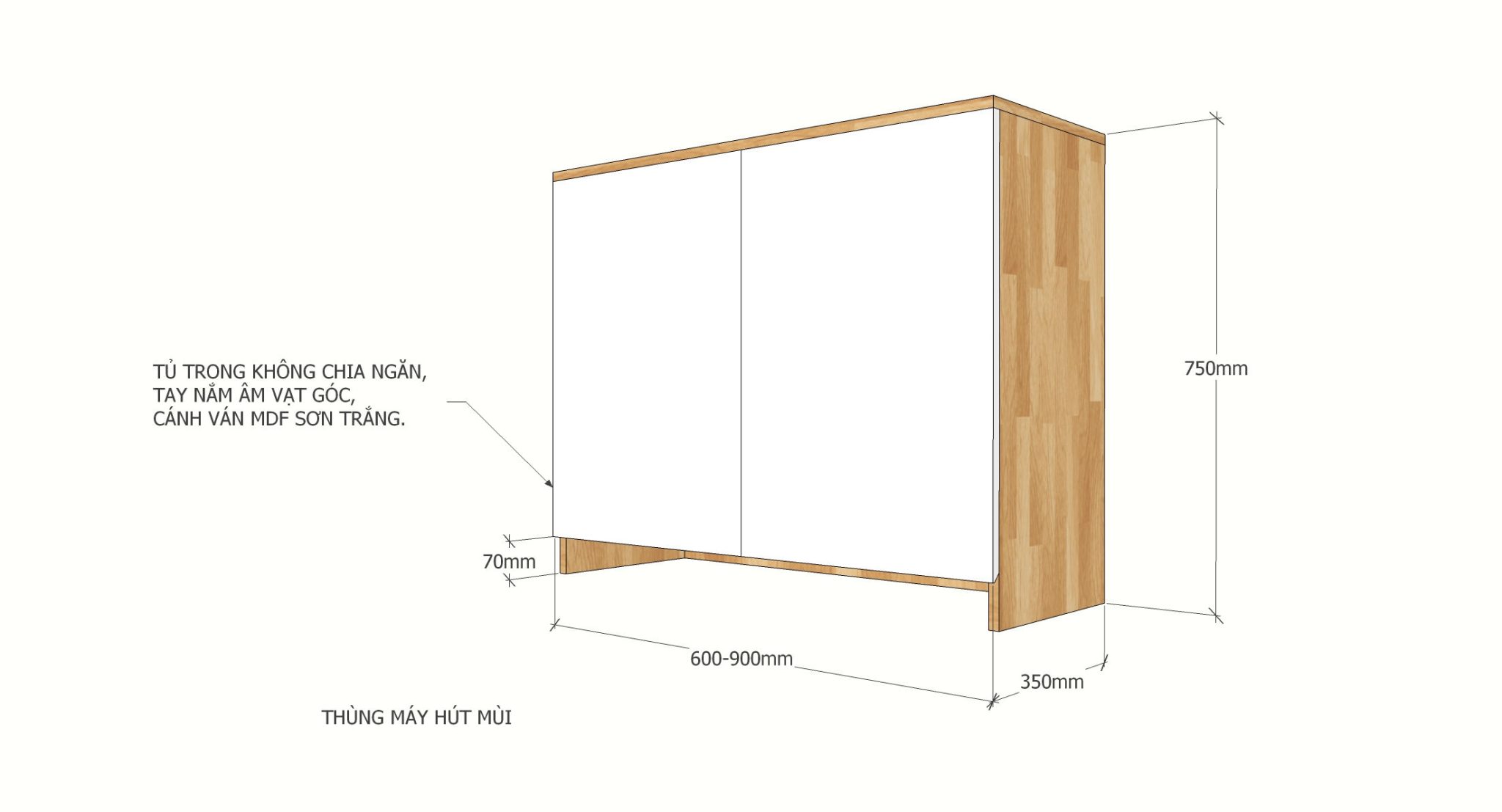 TBT008 - Module tủ bếp trên hệ 2 cửa mở cho máy hút mùi (80x35x75cm) TBT008 - Module tủ bếp trên hệ 2 cửa mở cho máy hút mùi (80x35x75cm) - hình 2