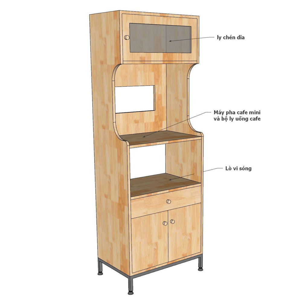 Tủ bếp đa năng 60x40x170cm gỗ cao su Tủ bếp đa năng 60x40x170cm gỗ cao su - hình 3