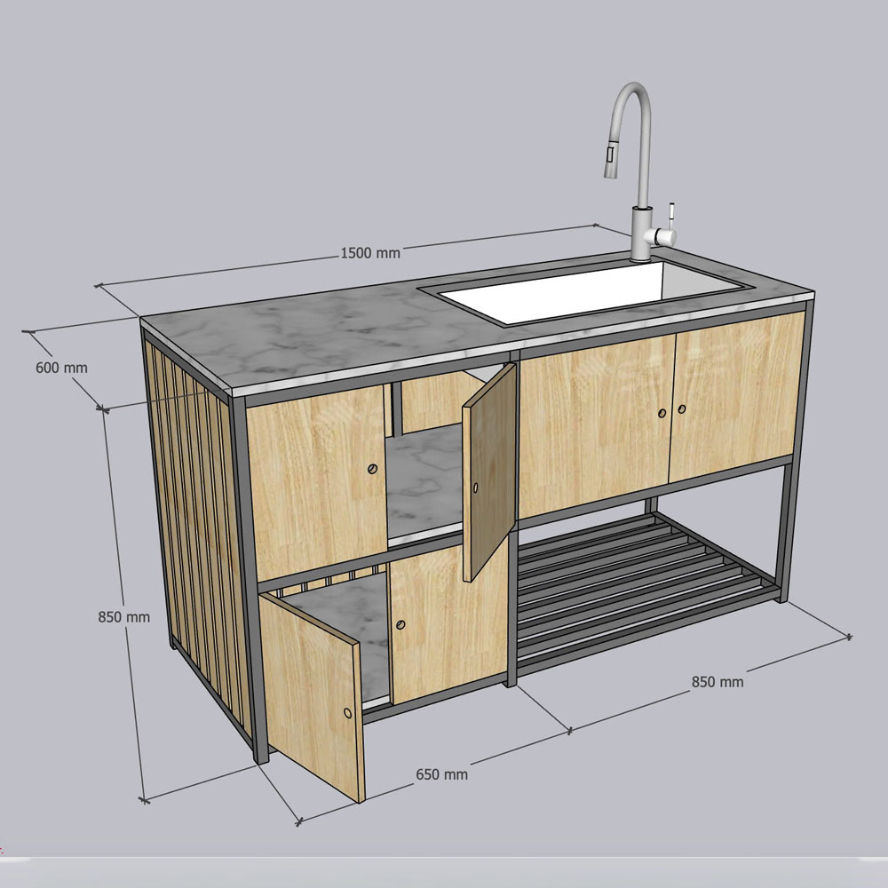 Tủ bếp dưới 150x60x85cm gỗ plywood khung sắt Tủ bếp dưới 150x60x85cm gỗ plywood khung sắt - hình 1