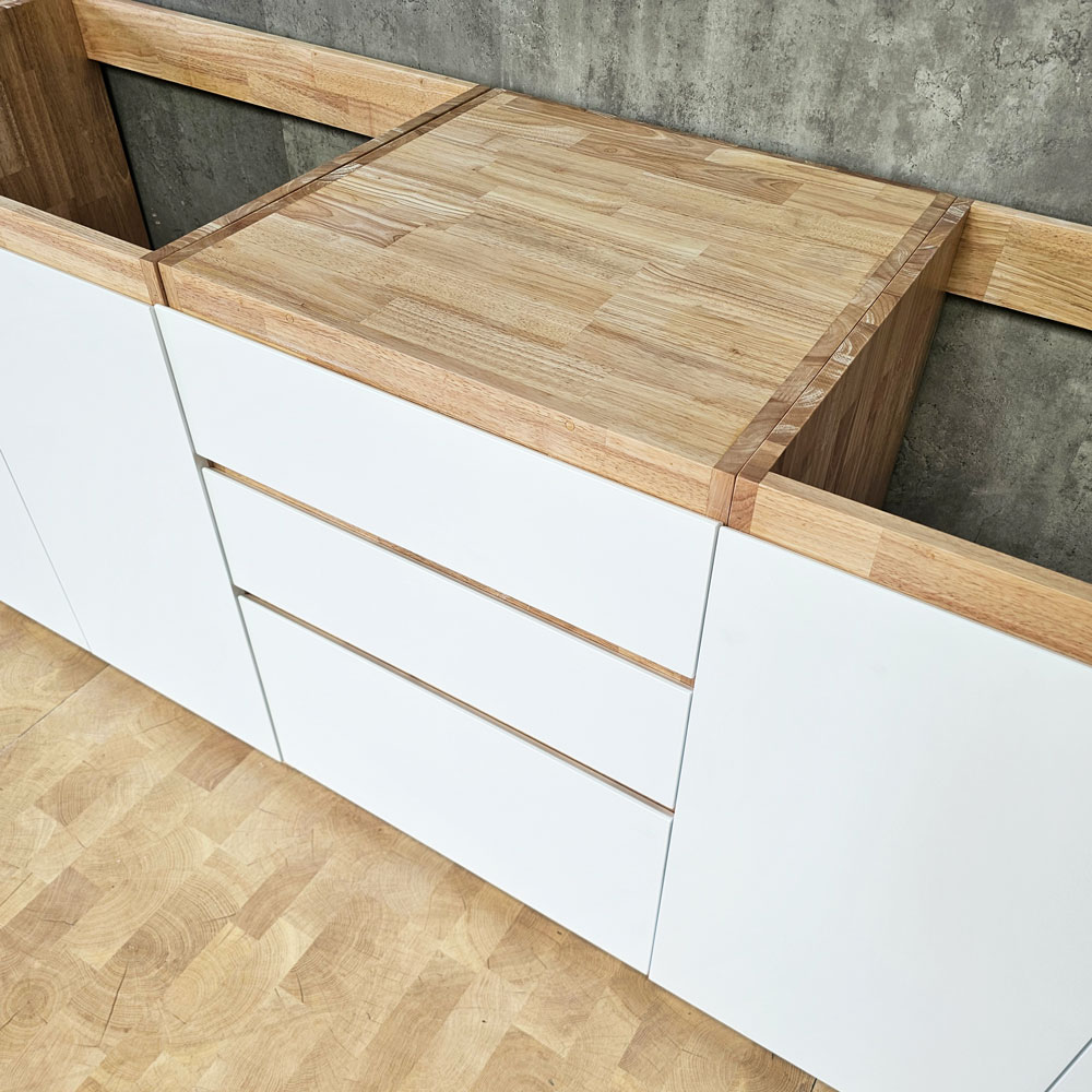 Tủ bếp dưới 323x60x85cm mặt đá hoa cương gỗ cao su Tủ bếp dưới 323x60x85cm mặt đá hoa cương gỗ cao su - hình 2