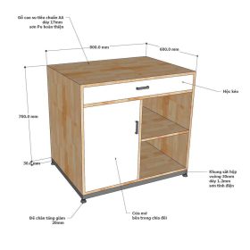 Tủ để máy rửa chén 80x60x75cm gỗ cao su - hình 1