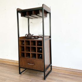 Tủ đựng rượu gỗ cao su chân sắt - hình 1