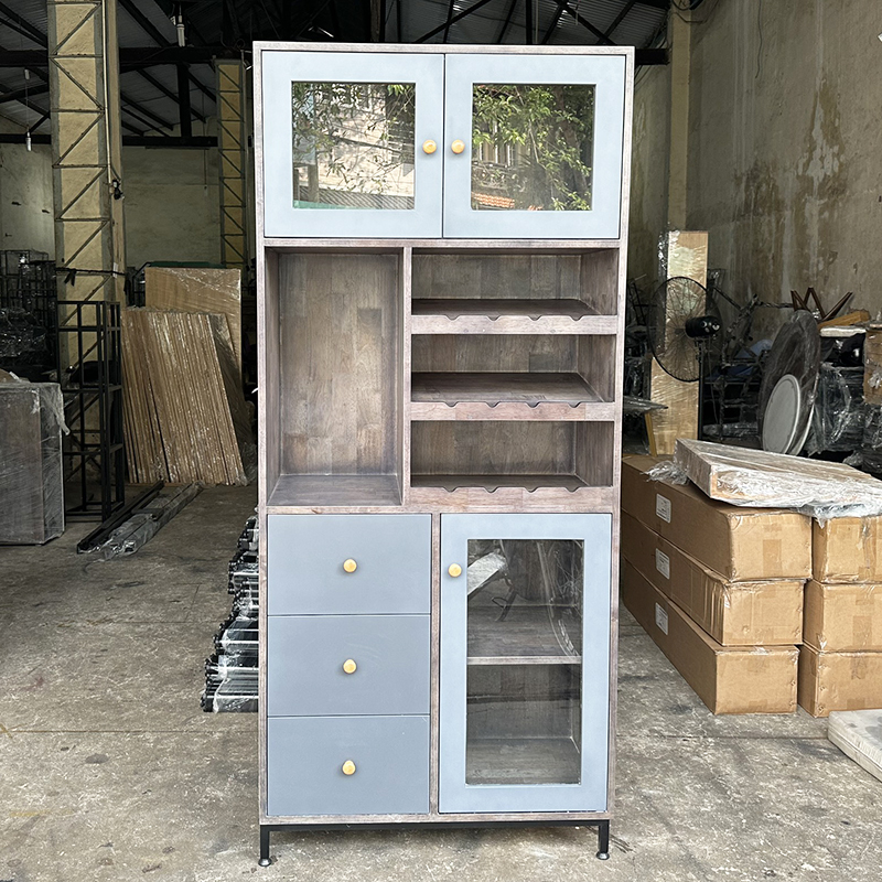 Tủ phòng ăn gỗ cao su chân sắt Tủ phòng ăn gỗ cao su chân sắt - hình 4