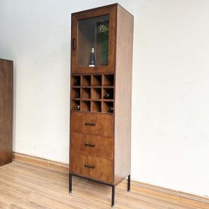 Tủ phòng ăn kết hợp tủ rượu gỗ cao su chân sắt - hình 1