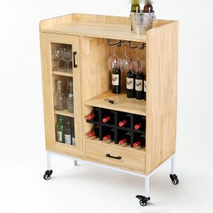Tủ rượu di động 80x40x115cm gỗ cao su - hình 1