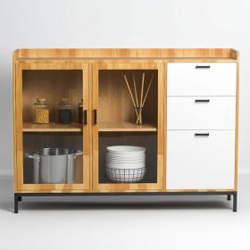 Tủ trang trí phòng ăn gỗ cao su chân sắt - hình 1