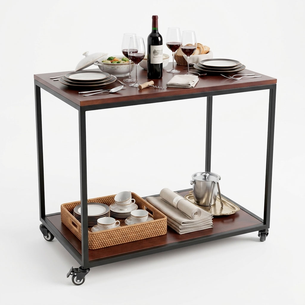 Xe đẩy 2 tầng 82x50x74cm gỗ cao su Xe đẩy 2 tầng 82x50x74cm gỗ cao su - hình 5