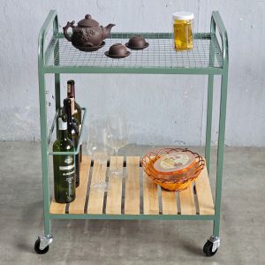 Xe đẩy rượu trà 60x45x85cm khung sắt gỗ cao su - hình 1