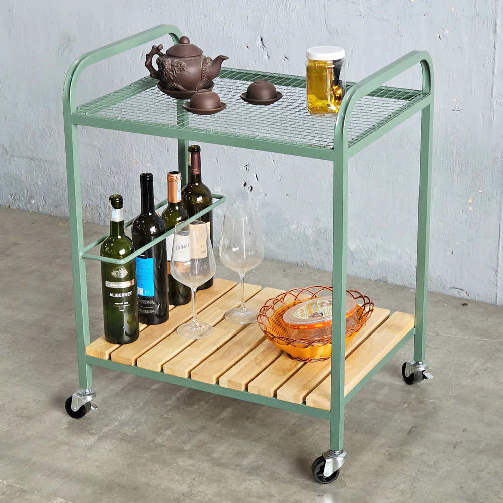 Xe đẩy rượu trà 60x45x85cm khung sắt gỗ cao su Xe đẩy rượu trà 60x45x85cm khung sắt gỗ cao su - hình 4