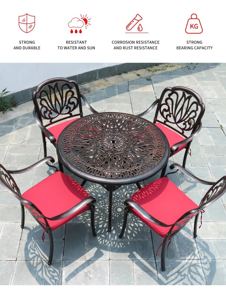 Trang chủ Bộ bàn ghế cafe sân vườn đẹp nhôm đúc 4 ghế màu nâu tròn sang trọng